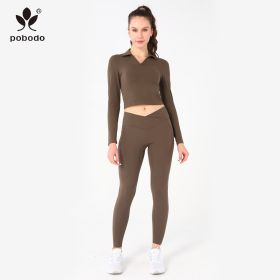 V-waist Ankle Pants (Option: Brown-M)